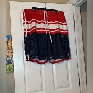OP Red White Blue American Flag Patriotic Swim Trunks Board Shorts Mens 2XL